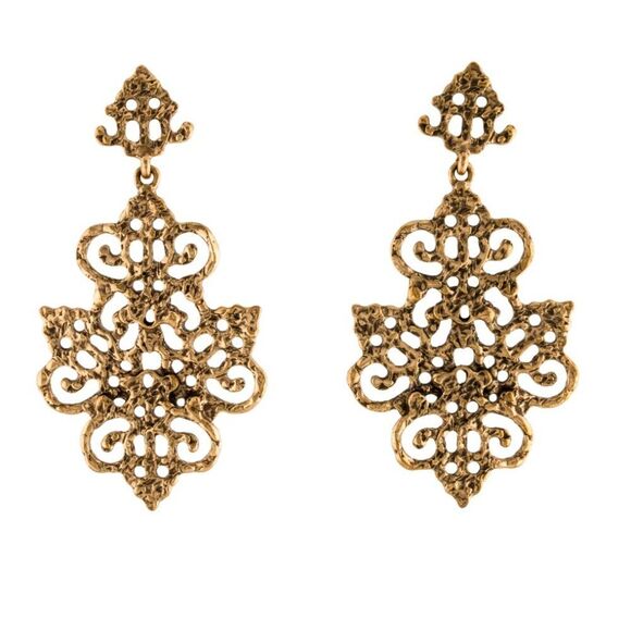 NWT Oscar De La Renta 18k Gold Statment Filigree Earrings Dangle Chandelier Big - Picture 1 of 14